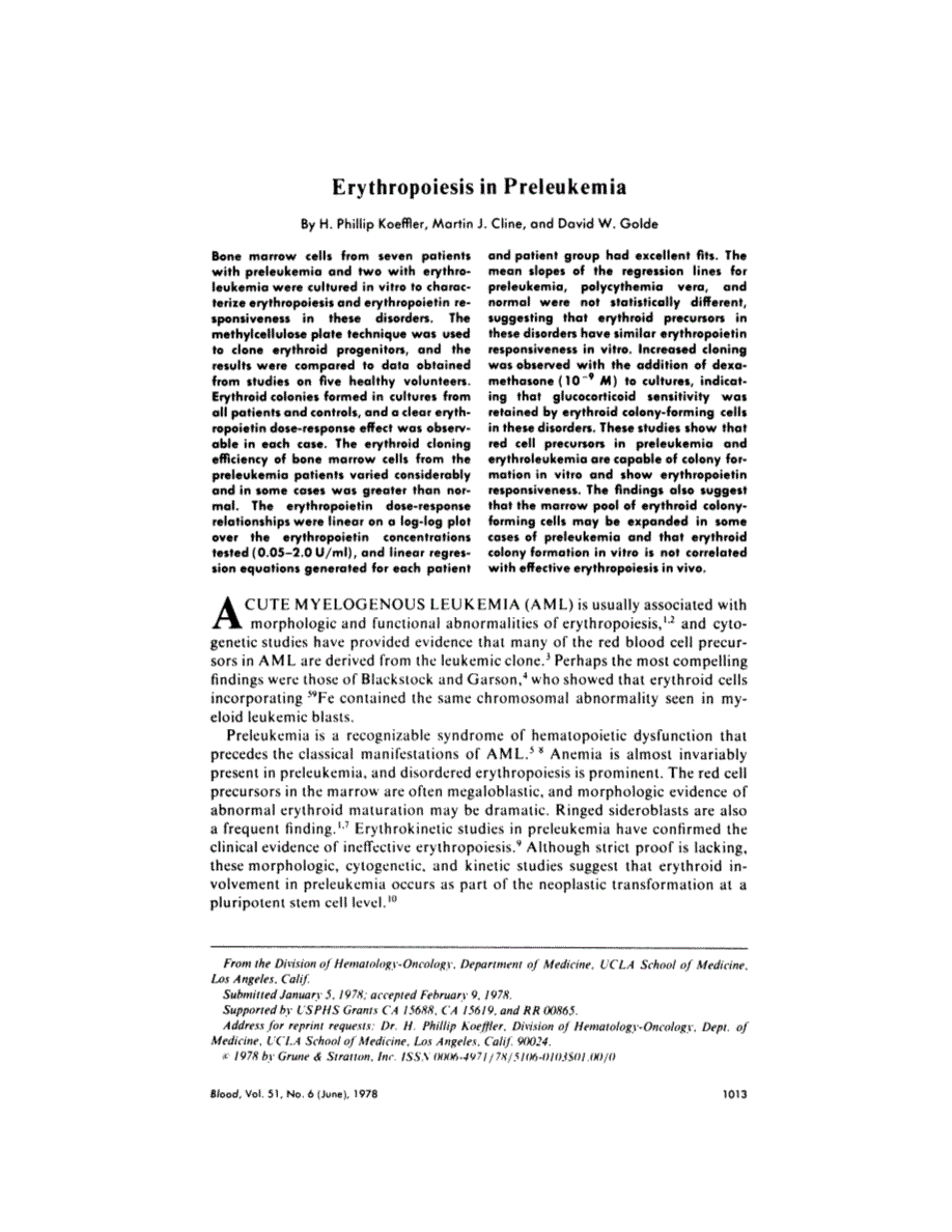 First page of Erythropoiesis in preleukemia