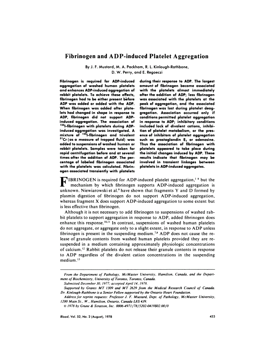 First page of Fibrinogen and ADP-induced platelet aggregation