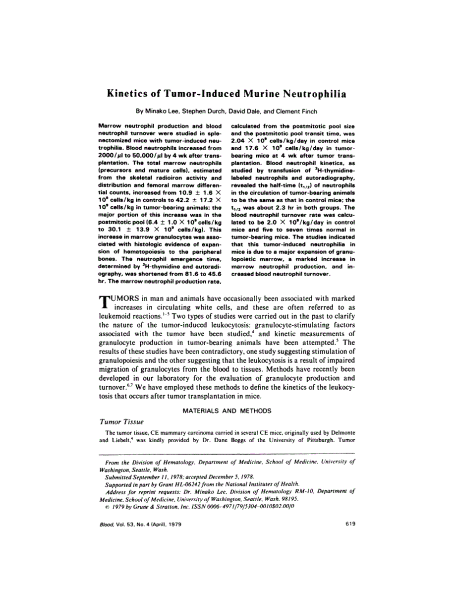 First page of Kinetics of tumor-induced murine neutrophilia