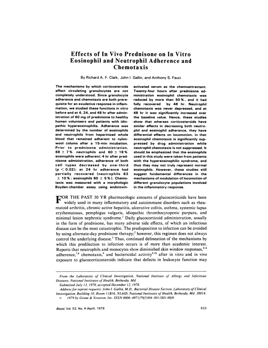 First page of Effects of in vivo prednisone on in vitro eosinophil and neutrophil adherence and chemotaxis