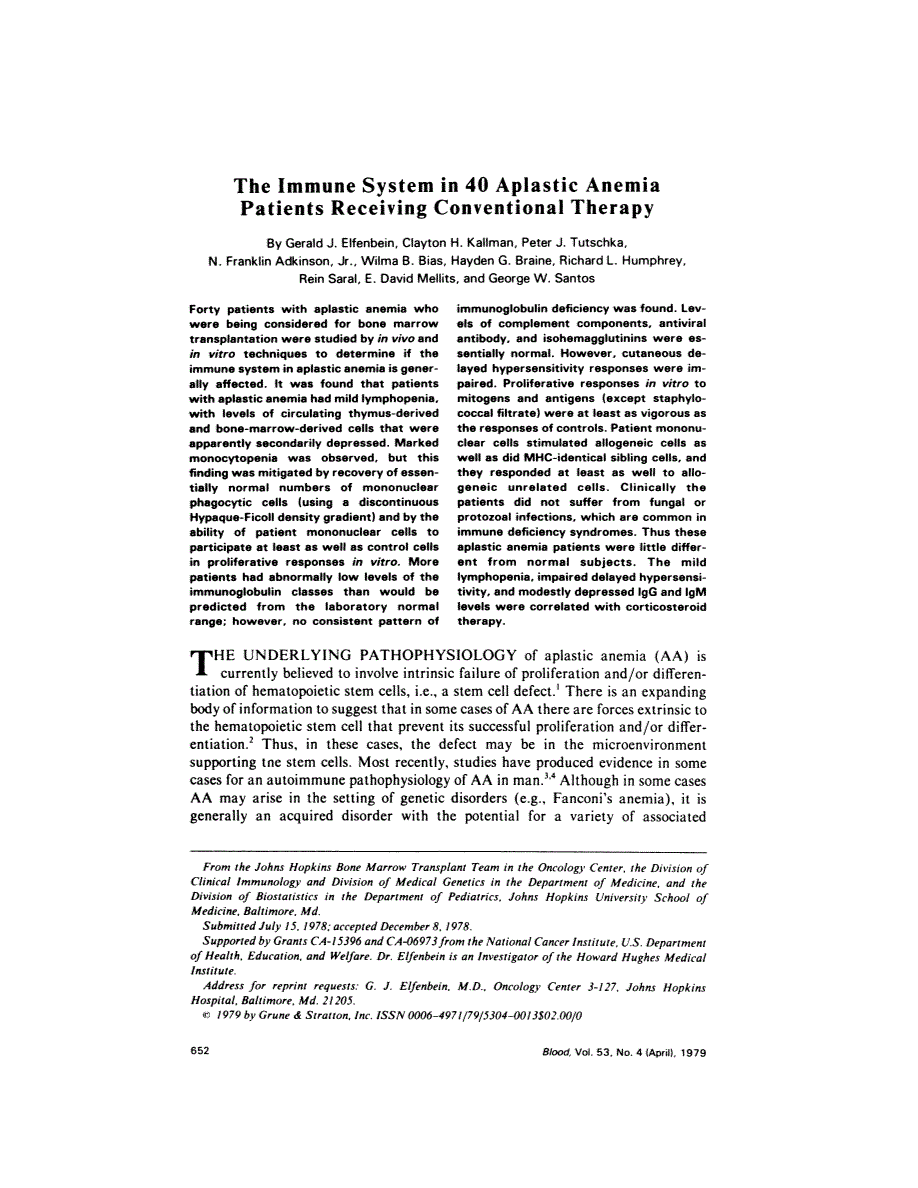 First page of The immune system in 40 aplastic anemia patients receiving conventional therapy