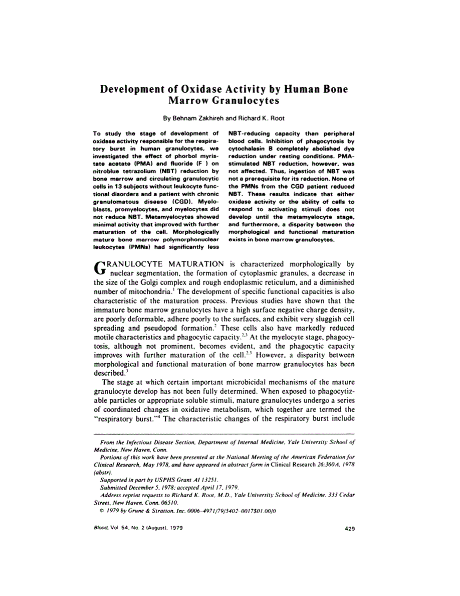 First page of Development of Oxidase activity by human bone marrow granulocytes