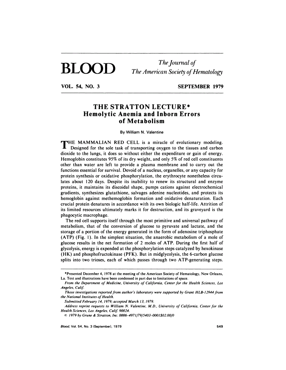 First page of The Stratton Lecture. Hemolytic anemia and inborn errors of metabolism