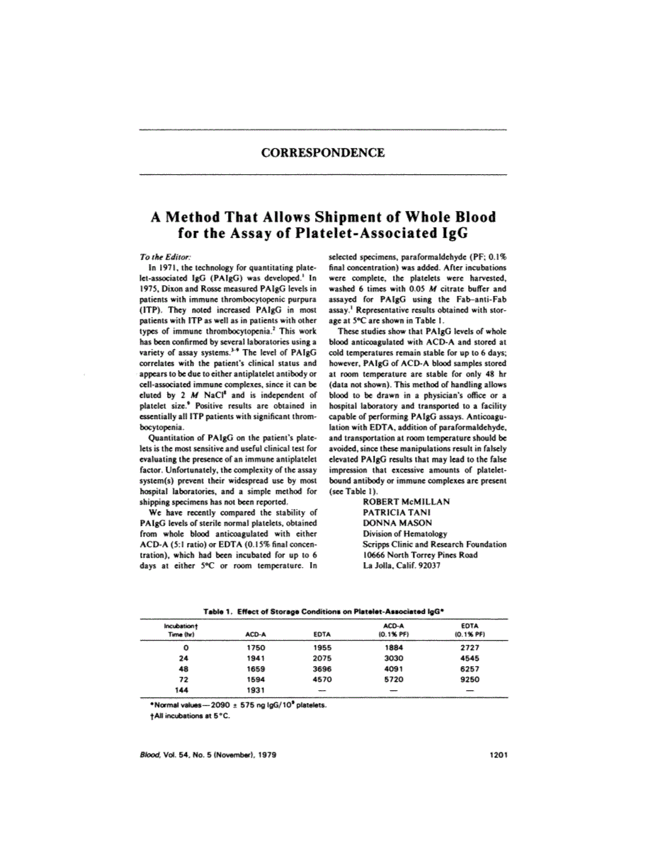 First page of A method that allows shipment of whole blood for the assay of platelet- associated IgG