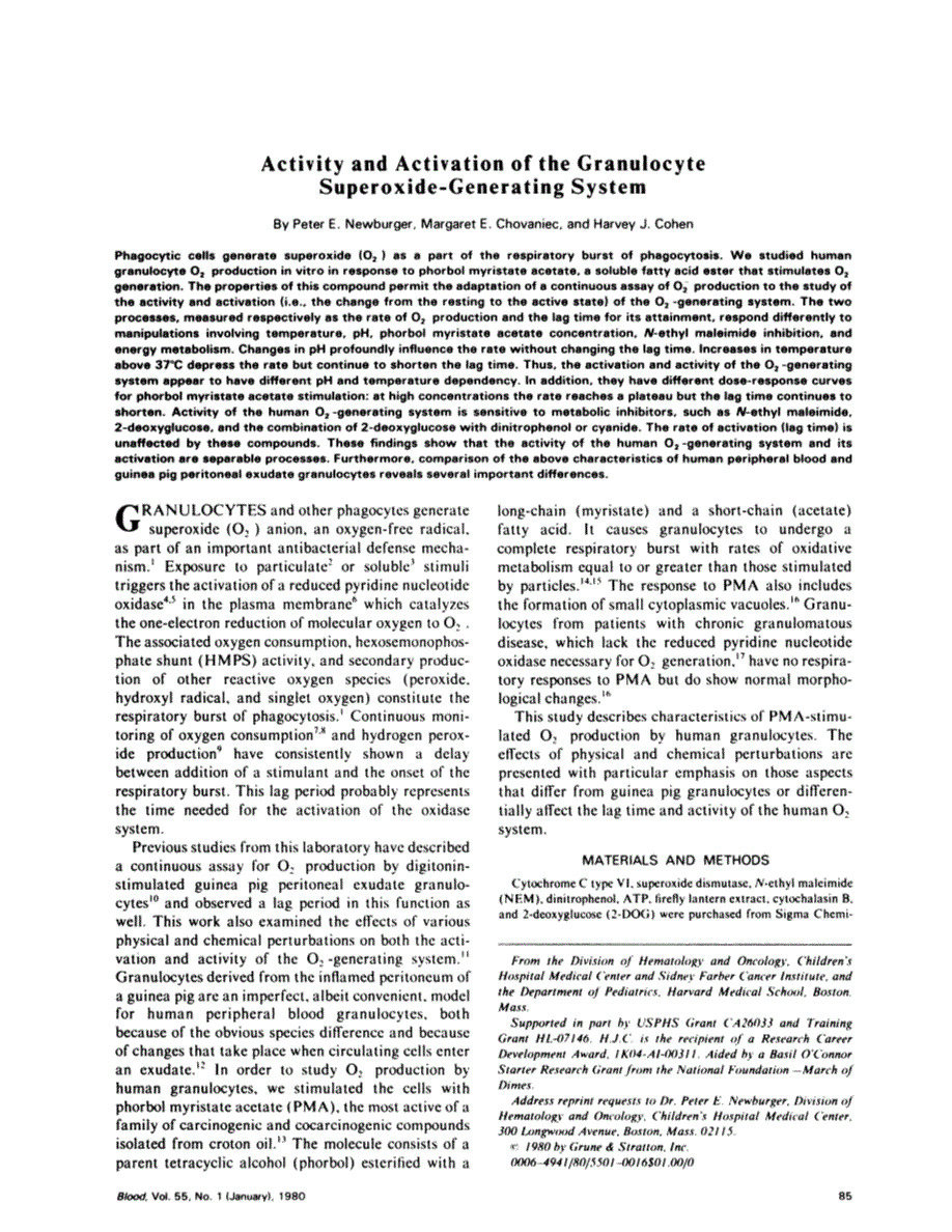First page of Activity and activation of the granulocyte superoxide-generating system