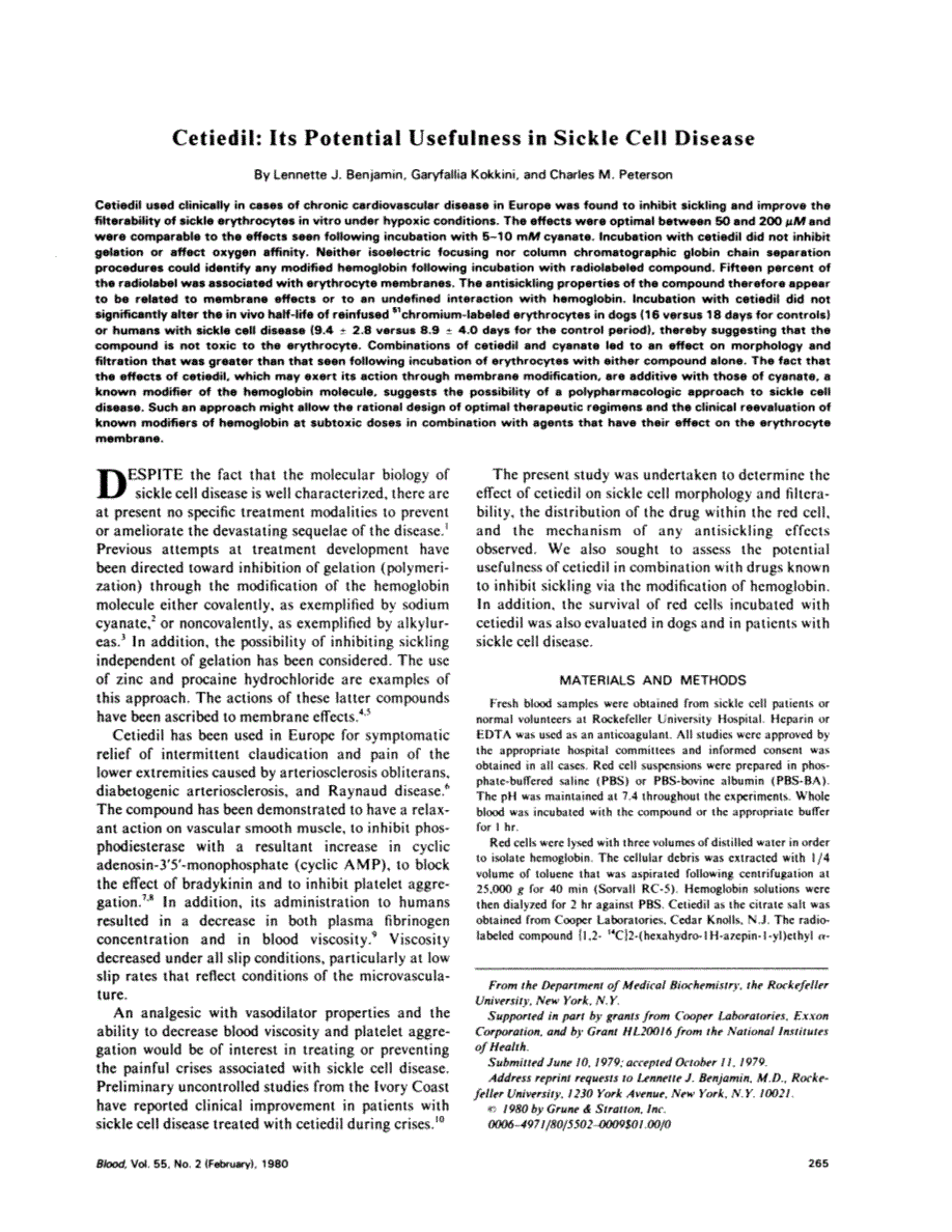 First page of Cetiedil: its potential usefulness in sickle cell disease