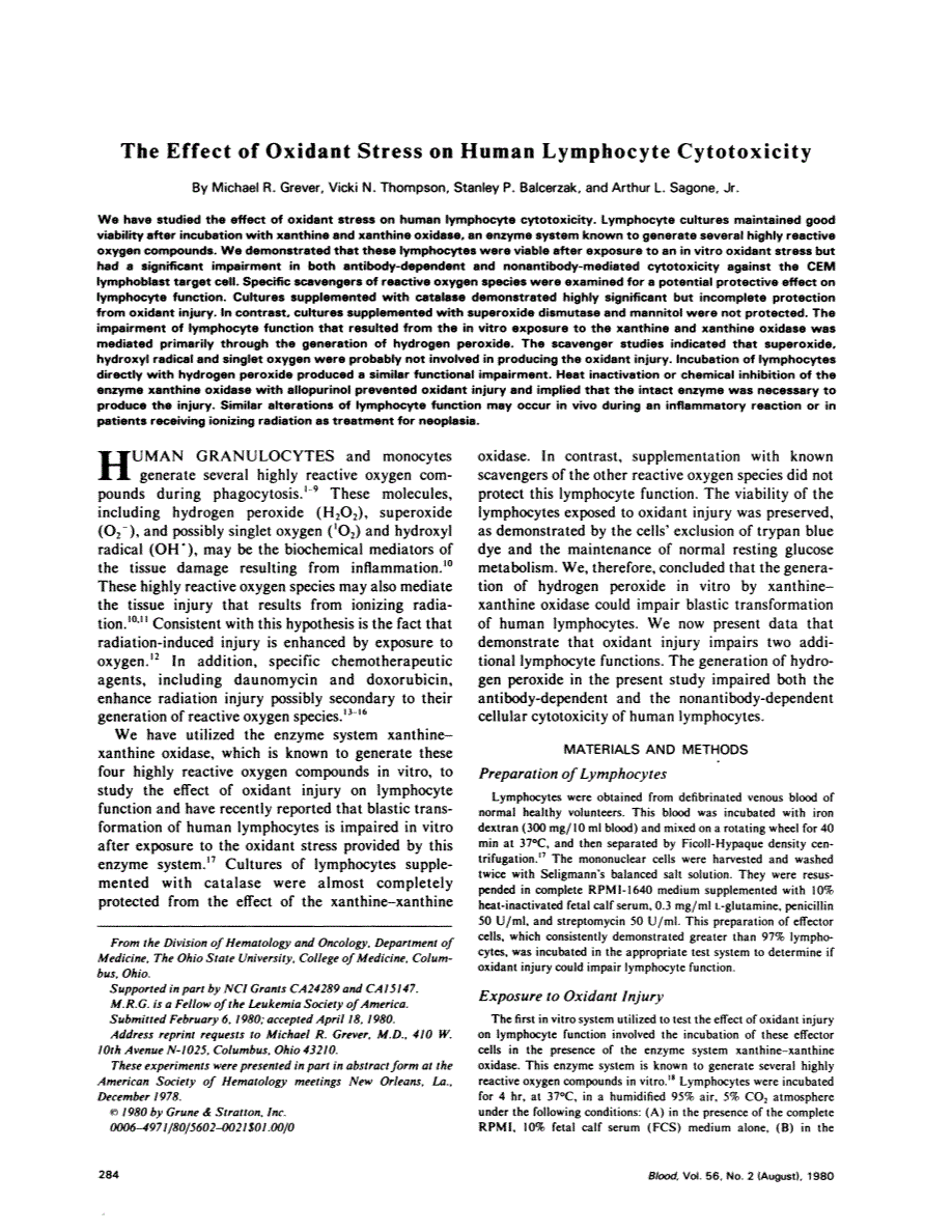 First page of The effect of oxidant stress on human lymphocyte cytotoxicity