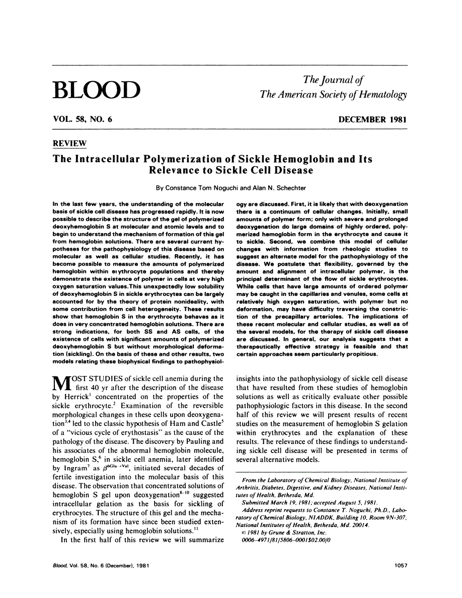 First page of The intracellular polymerization of sickle hemoglobin and its relevance to sickle cell disease
