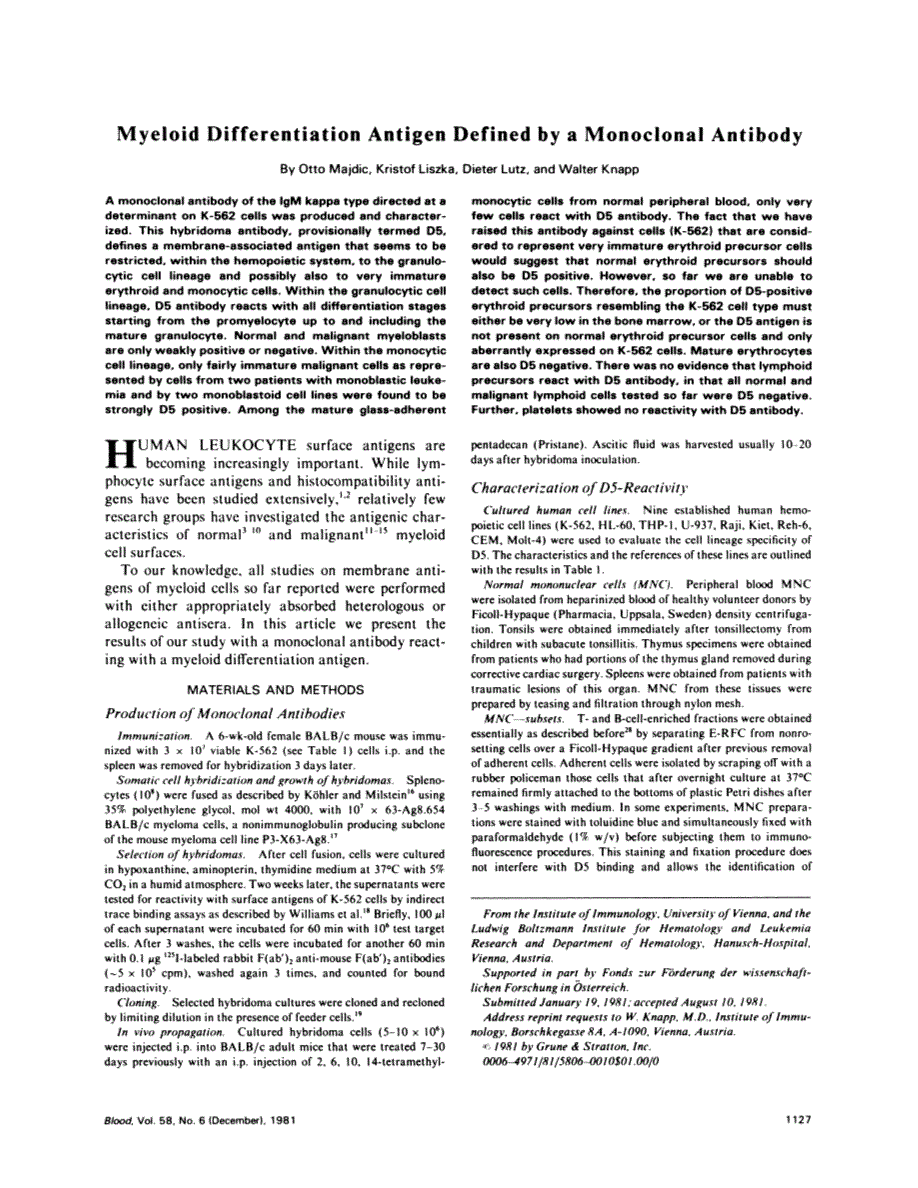 First page of Myeloid differentiation antigen defined by a monoclonal antibody