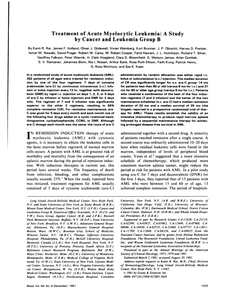 First page of Treatment of acute myelocytic leukemia: a study by cancer and leukemia group B