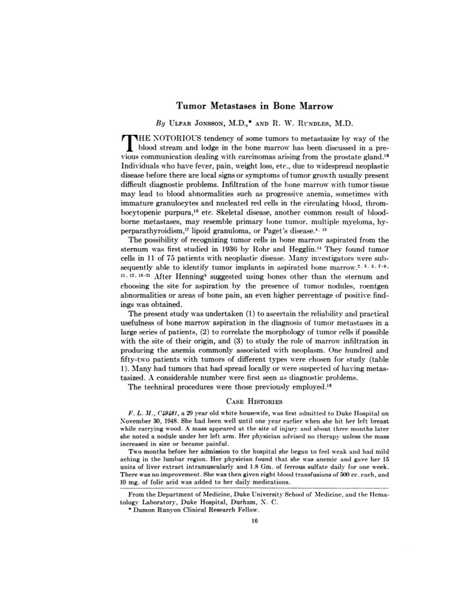 First page of Tumor Metastases in Bone Marrow