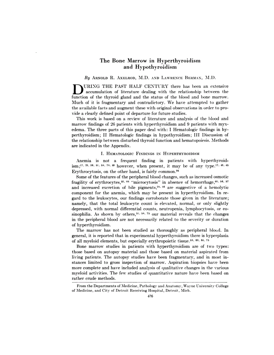 First page of The Bone Marrow in Hyperthyroidism and Hypothyroidism