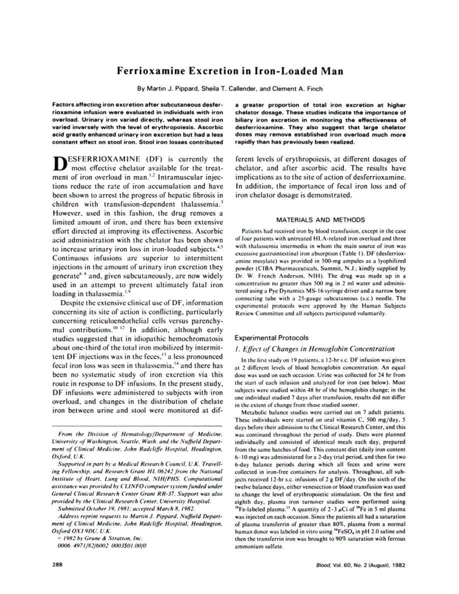 First page of Ferrioxamine excretion in iron-loaded man