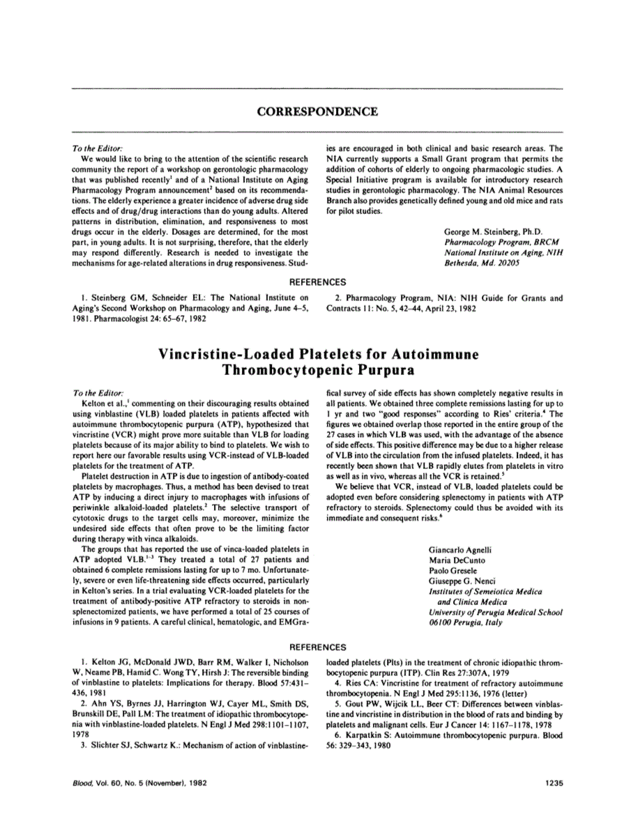 First page of Vincristine-loaded platelets for autoimmune thrombocytopenic purpura (letter)