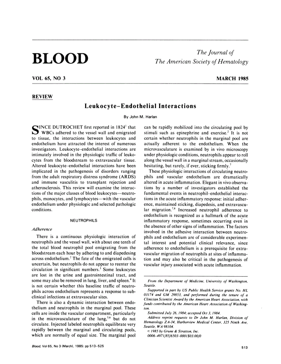 First page of Leukocyte-endothelial interactions