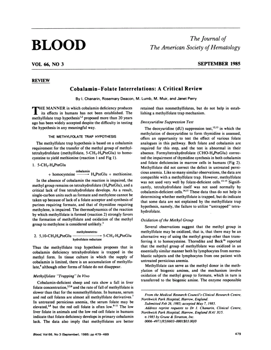 First page of Cobalamin-folate interrelations: a critical review