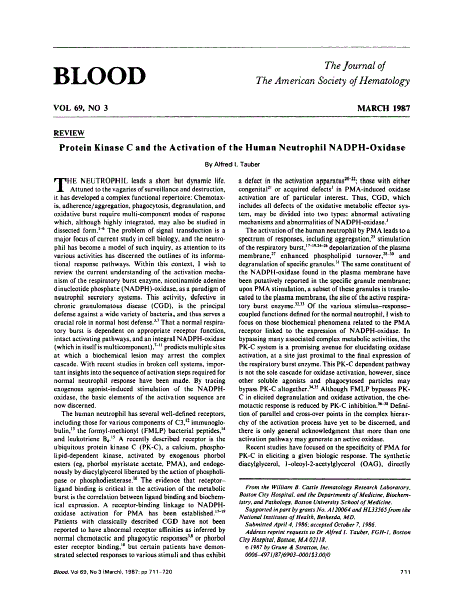 First page of Protein kinase C and the activation of the human neutrophil NADPH- oxidase