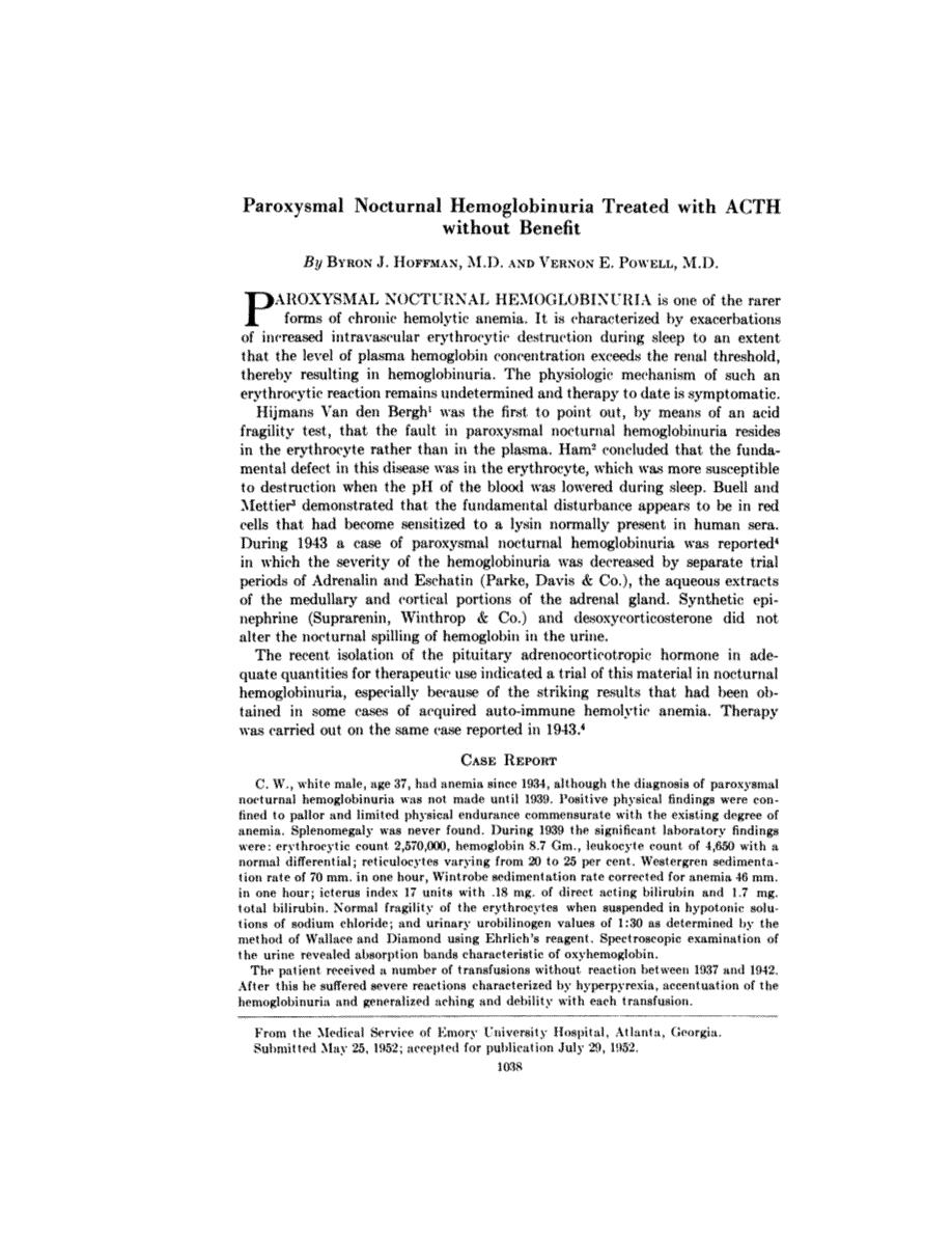 First page of Paroxysmal Nocturnal Hemoglobinuria Treated with ACTH without Benefit