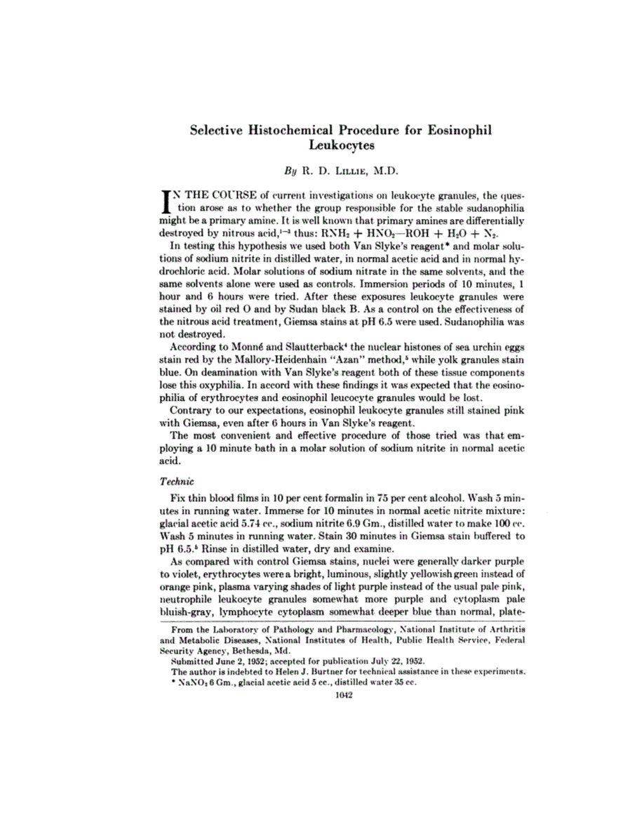 First page of Selective Histochemical Procedure for Eosinophil Leukocytes