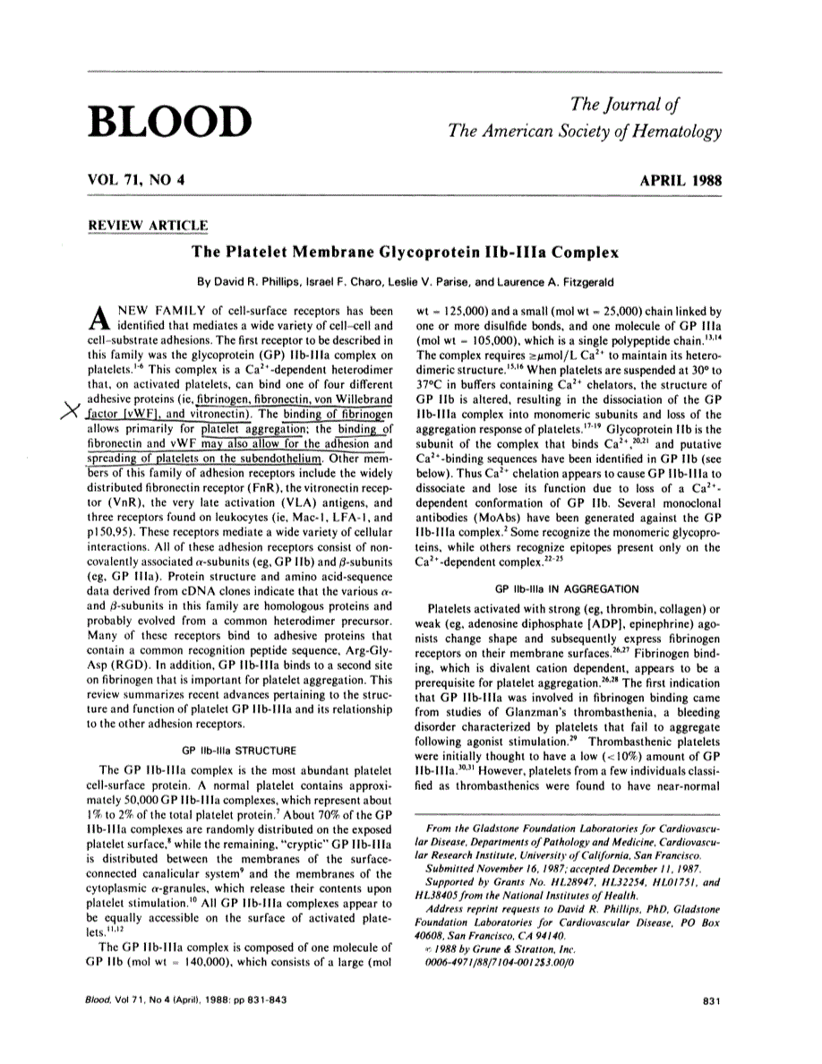 First page of The platelet membrane glycoprotein IIb-IIIa complex