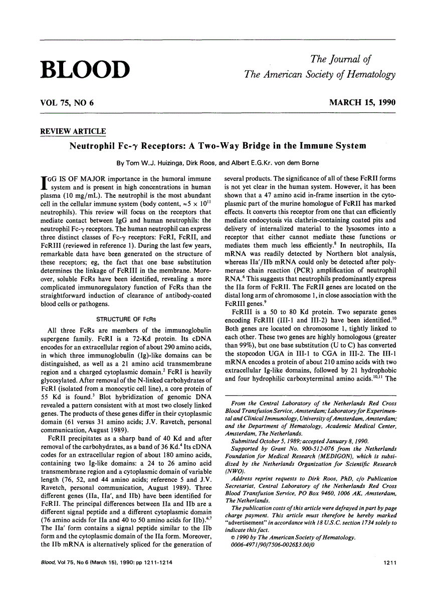 First page of Neutrophil Fc-gamma receptors: a two-way bridge in the immune system