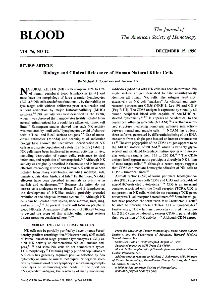 First page of Biology and clinical relevance of human natural killer cells