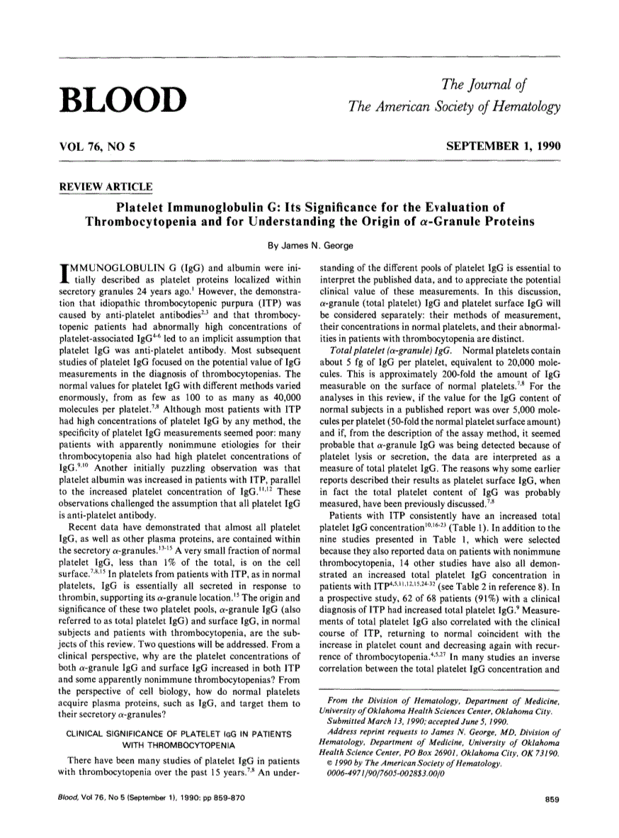 First page of Platelet immunoglobulin G: its significance for the evaluation of thrombocytopenia and for understanding the origin of alpha-granule proteins