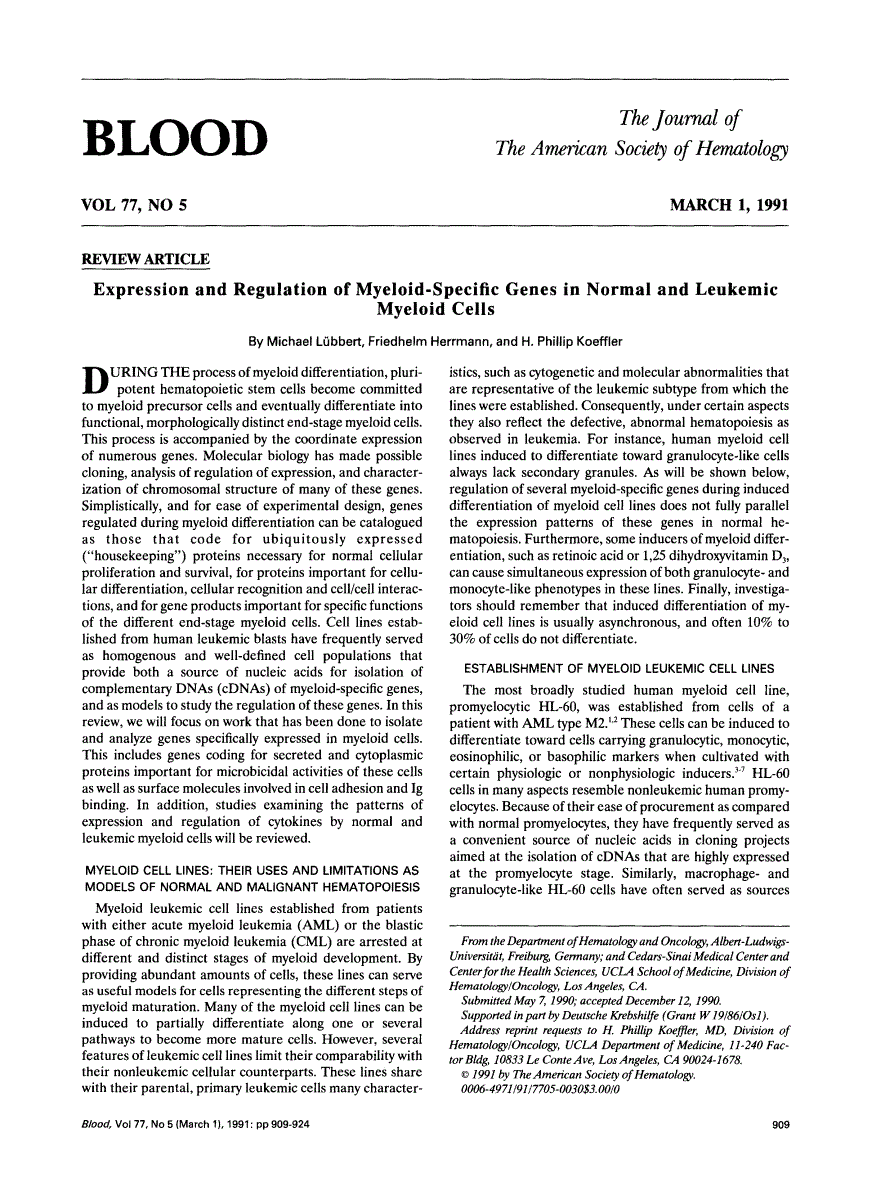 First page of Expression and regulation of myeloid-specific genes in normal and leukemic myeloid cells