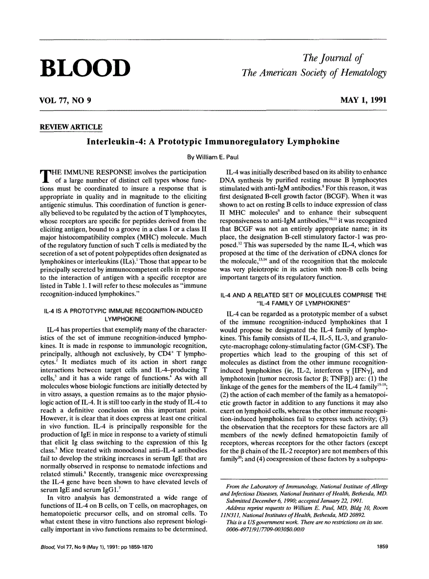First page of Interleukin-4: a prototypic immunoregulatory lymphokine
