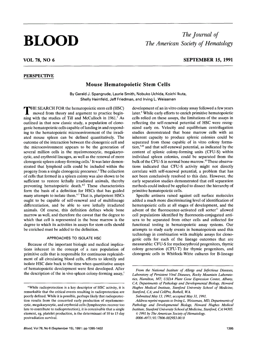 First page of Mouse hematopoietic stem cells