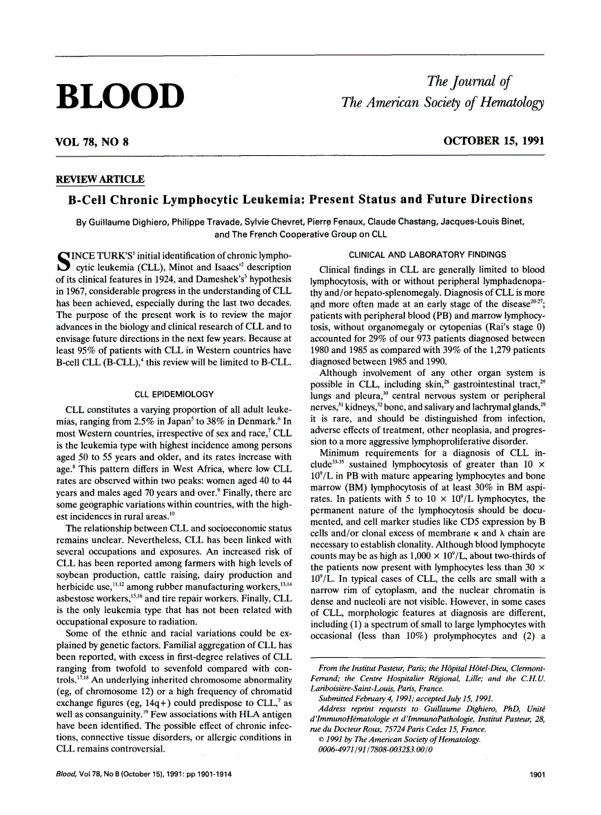 First page of B-cell chronic lymphocytic leukemia: present status and future directions. French Cooperative Group on CLL