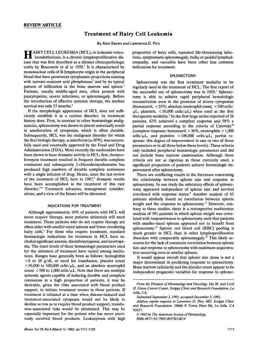 First page of Treatment of hairy cell leukemia