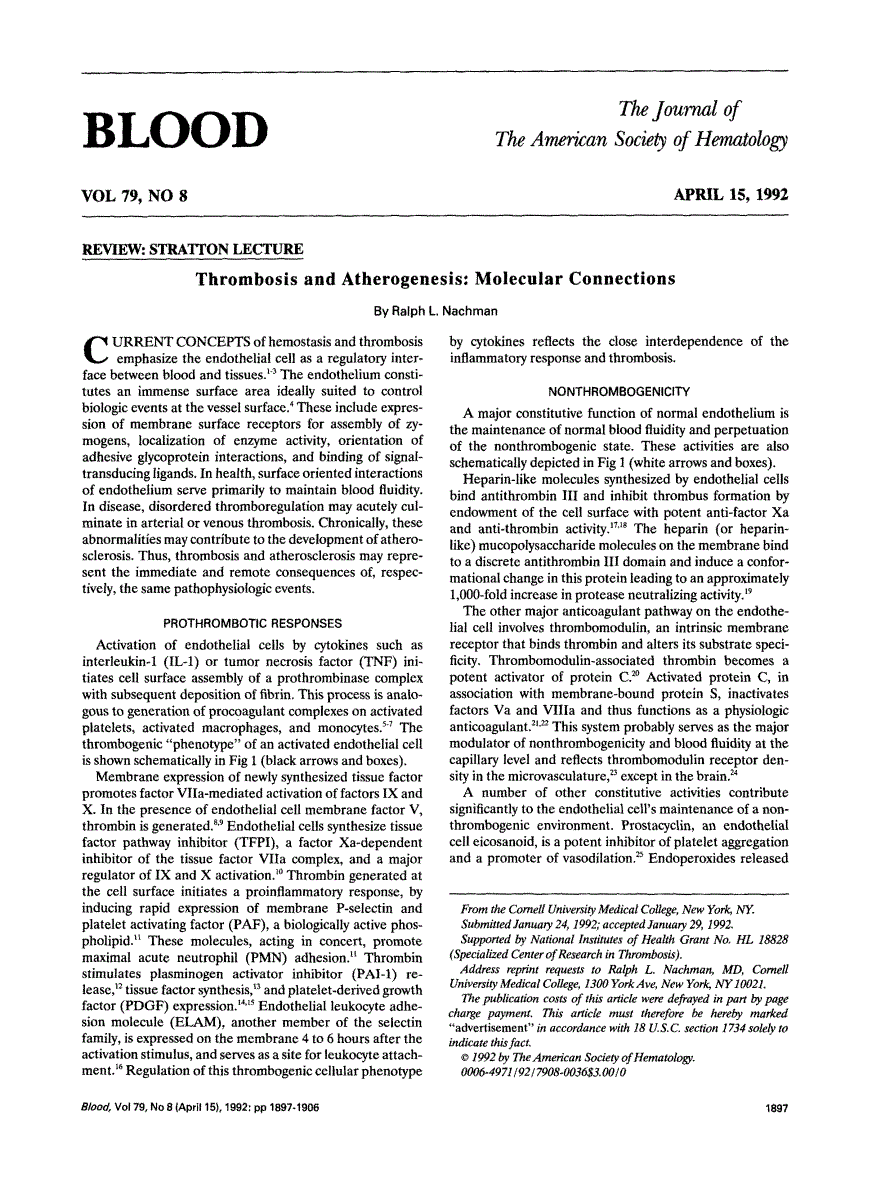 First page of Review: Stratton Lecture. Thrombosis and atherogenesis: molecular connections