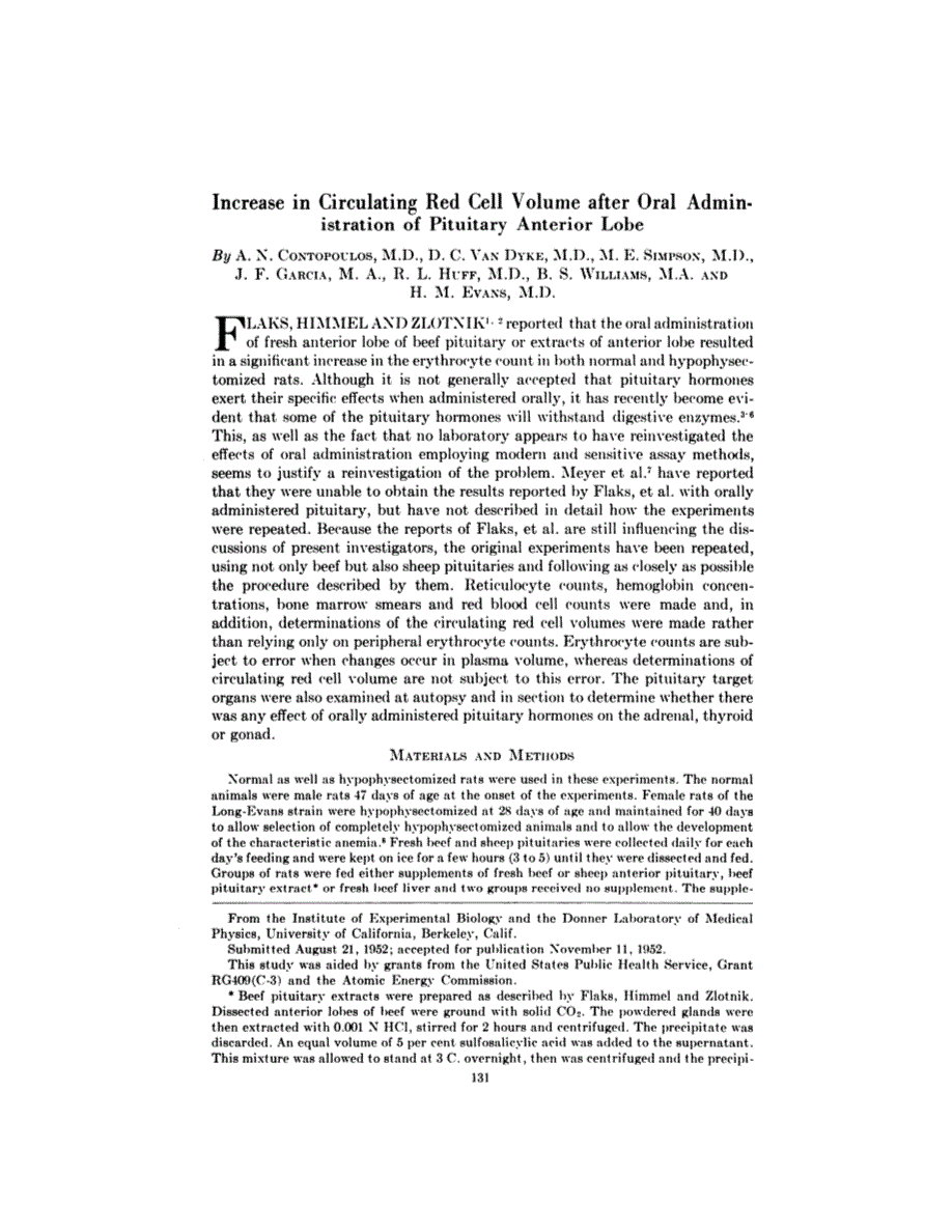 First page of Increase in Circulating Red Cell Volume after Oral Administration of Pituitary Anterior Lobe