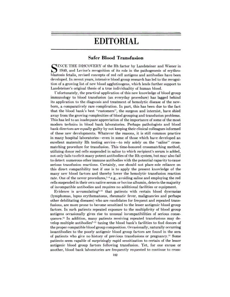 First page of Editorial: Safer Blood Transfusion