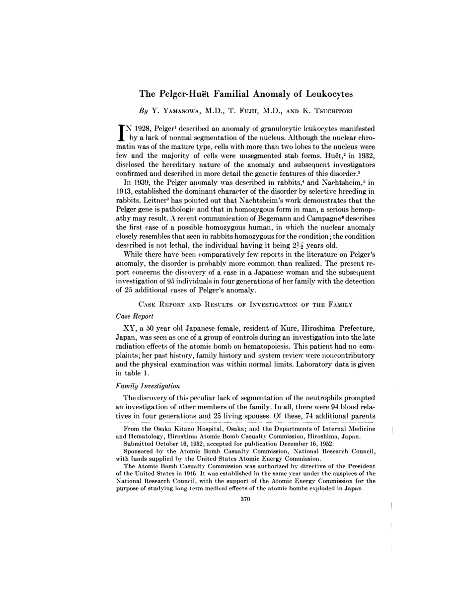 First page of The Pelger-Huët Familial Anomaly of Leukocytes
