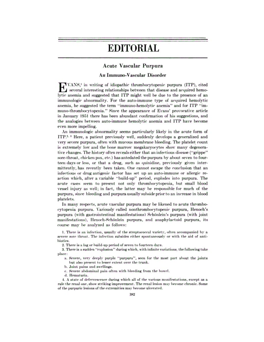 First page of Editorial: Acute Vascular Purpura <subtitle>An Immuno-Vascular Disorder</subtitle>