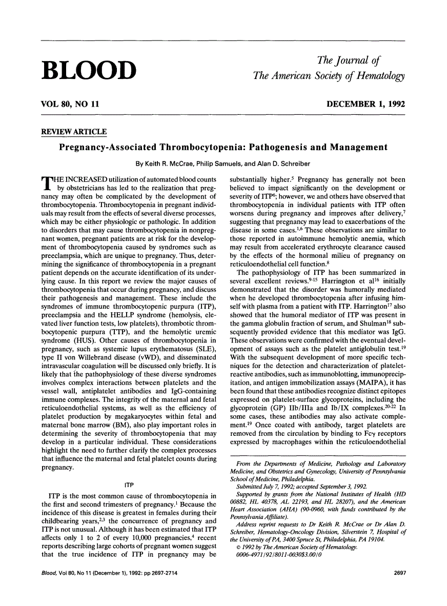 First page of Pregnancy-associated thrombocytopenia: pathogenesis and management