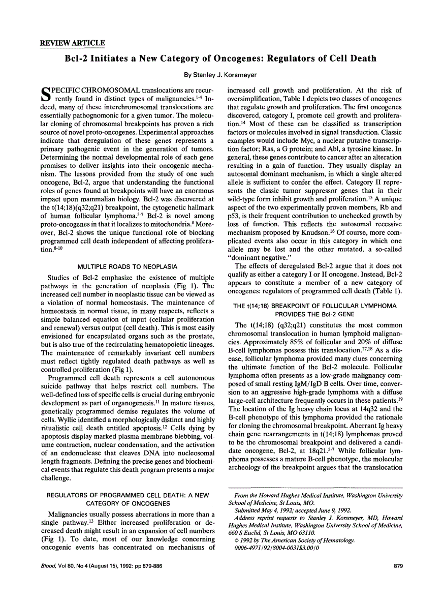 First page of Bcl-2 initiates a new category of oncogenes: regulators of cell death