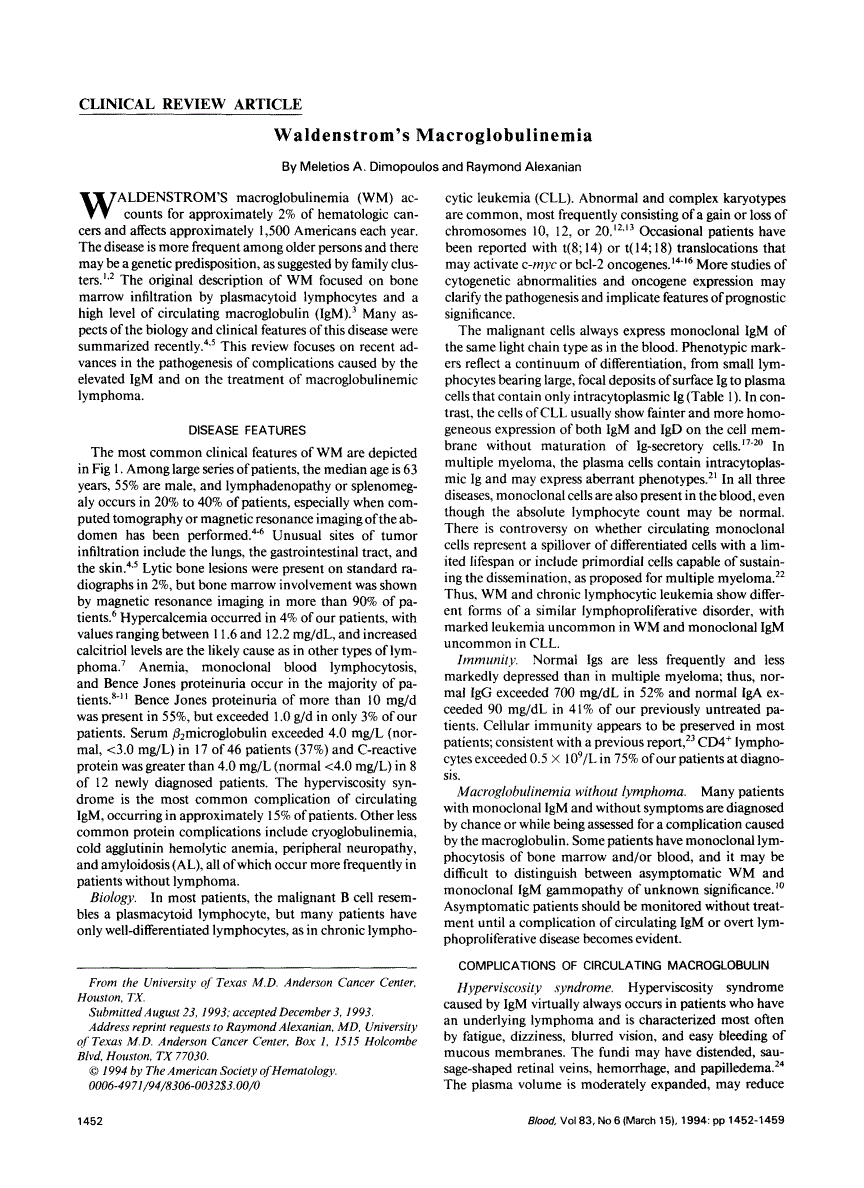 First page of Waldenstrom's macroglobulinemia
