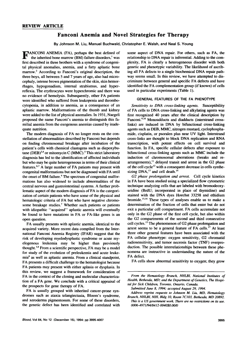 First page of Fanconi anemia and novel strategies for therapy
