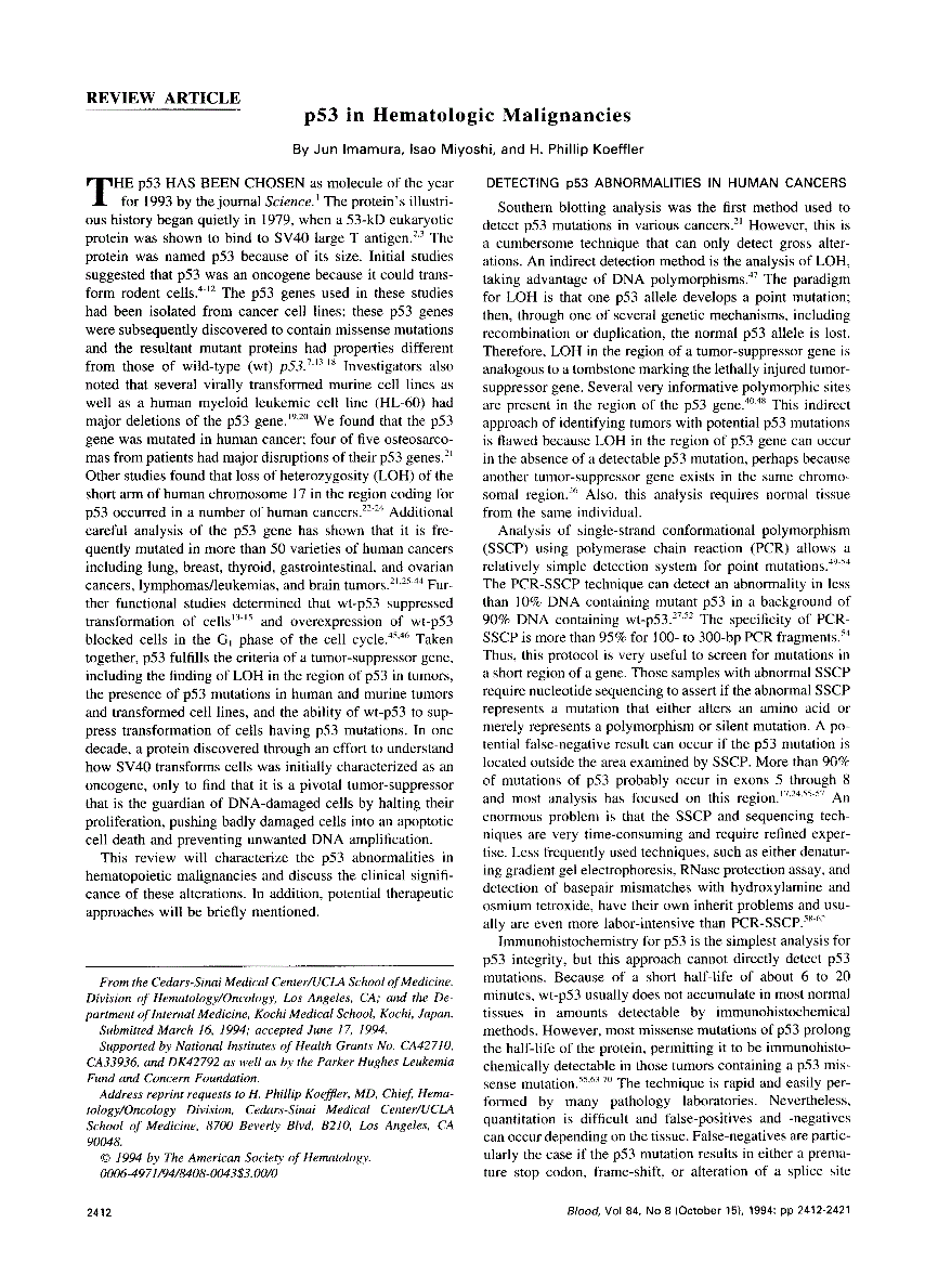 First page of p53 in hematologic malignancies