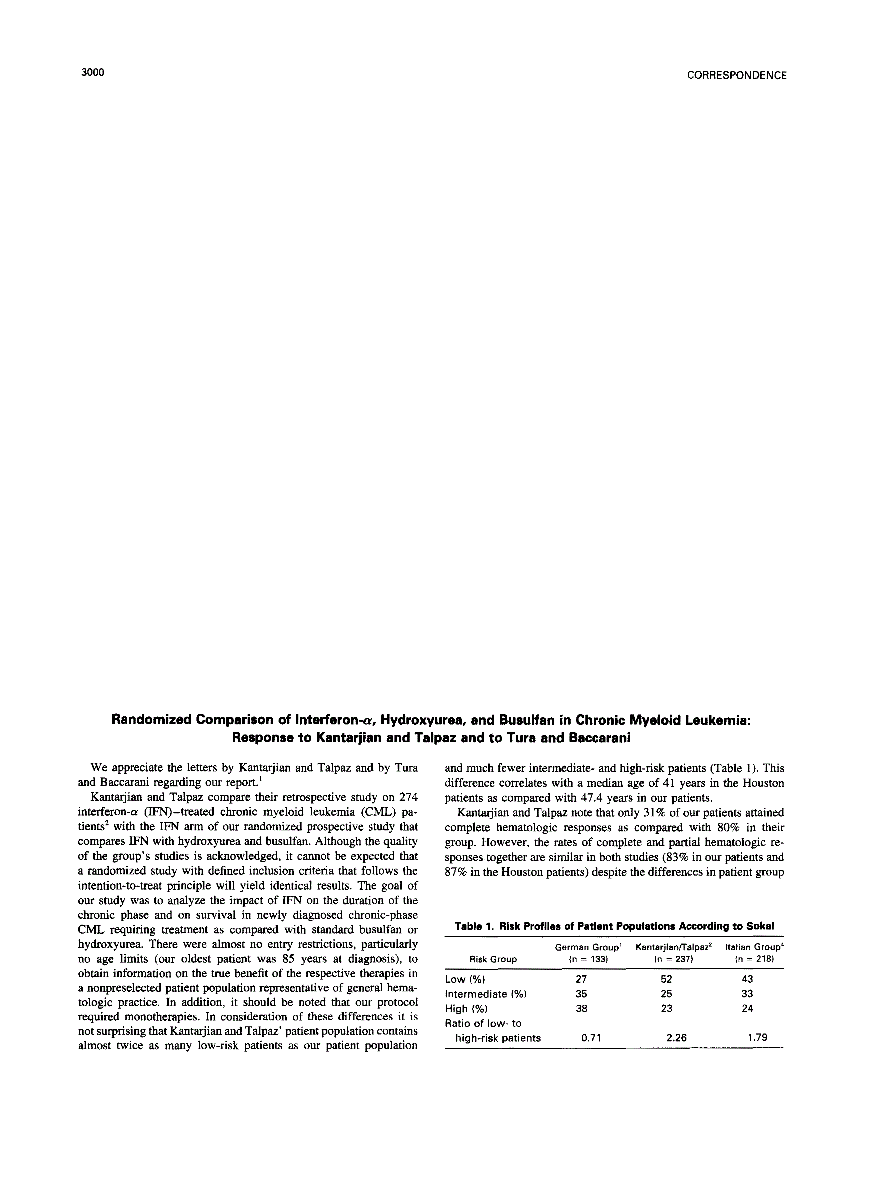 First page of Randomized Comparison of Interferon-{alpha}, Hydroxyurea, and Busulfan in Chronic Myeloid Leukemia: Response to Kantarjian and Talpaz and to Tura and Baccarani