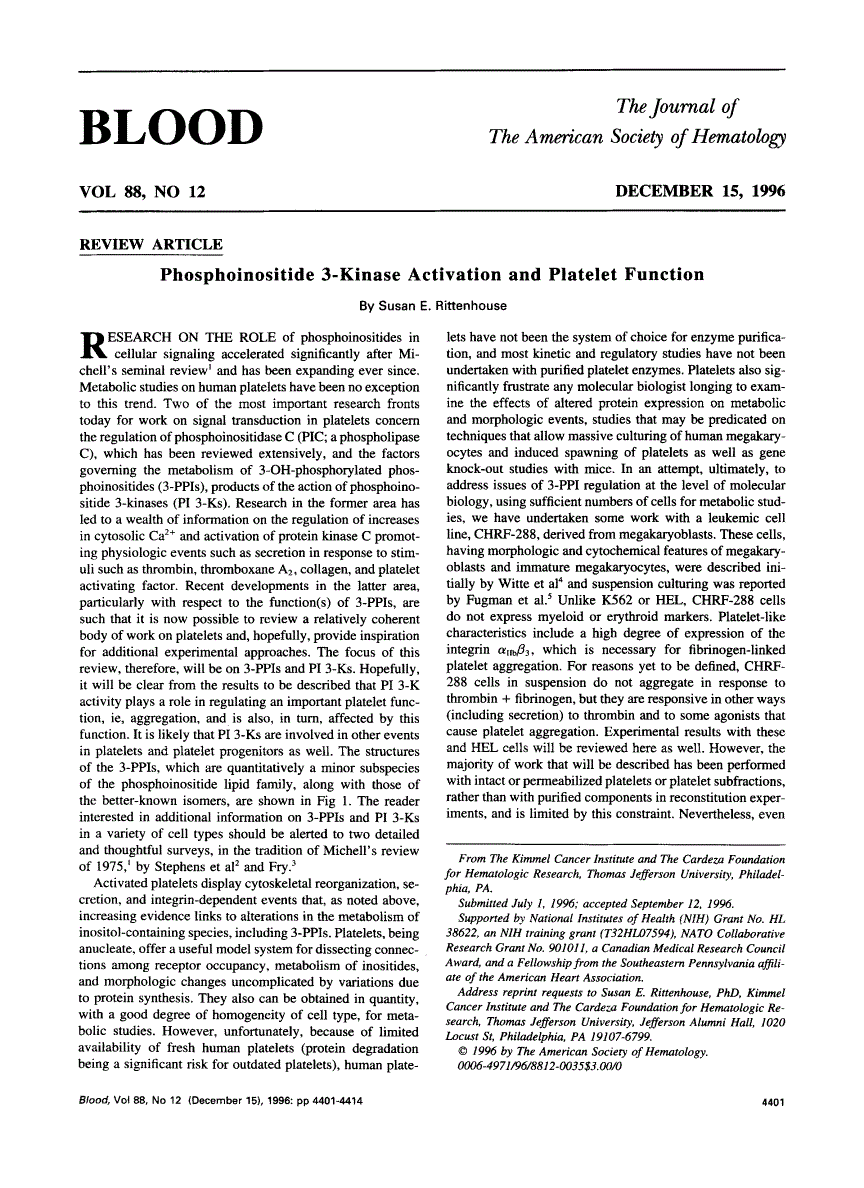 First page of Phosphoinositide 3-kinase activation and platelet function