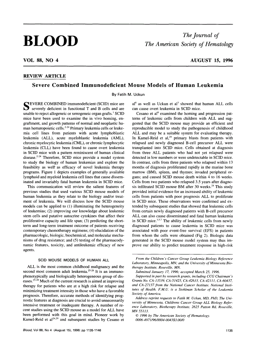 First page of Severe combined immunodeficient mouse models of human leukemia
