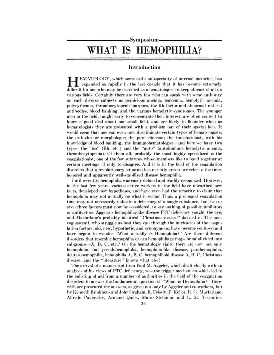 First page of Symposium: What is Hemophilia?: Introduction