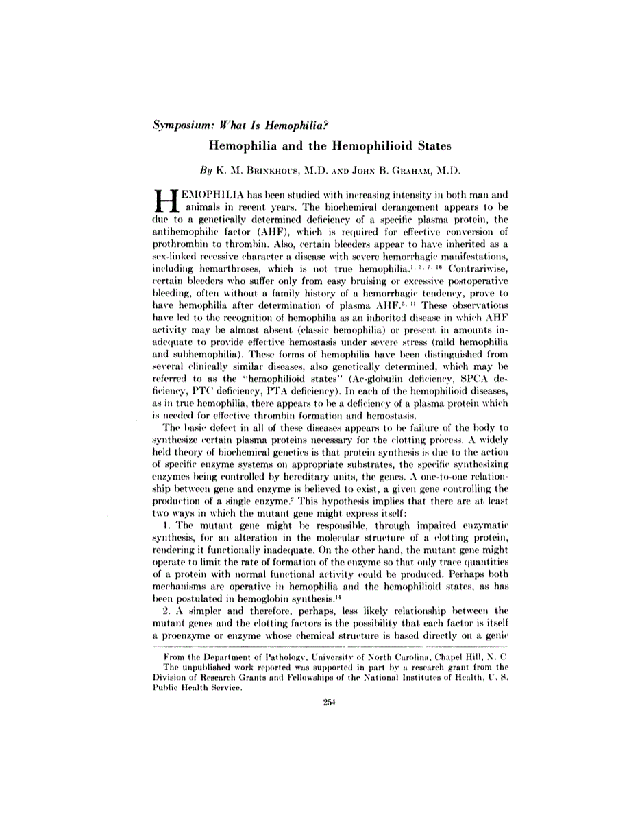 First page of Symposium: What Is Hemophilia?: Hemophilia and the Hemophilioid States