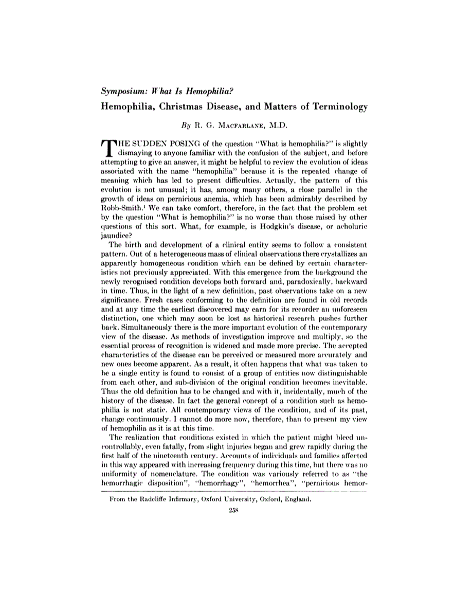 First page of Symposium: What Is Hemophilia?: Hemophilia, Christmas Disease, and Matters of Terminology