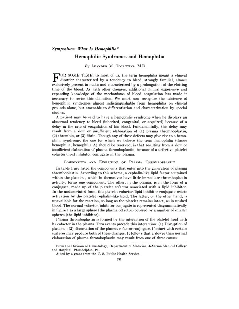 First page of Symposium: What Is Hemophilia?: Hemophilic Syndromes and Hemophilia