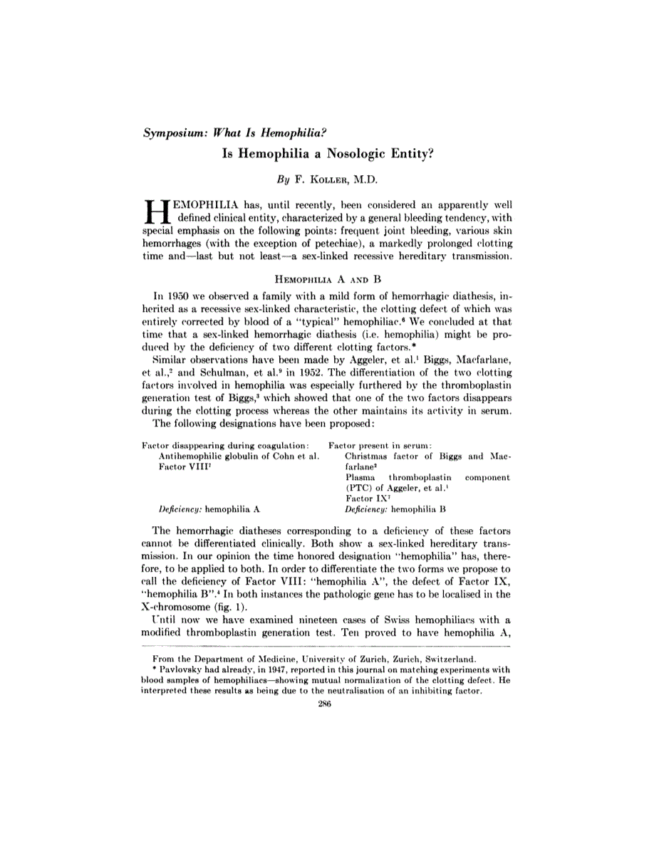 First page of Symposium: What Is Hemophilia?: Is Hemophilia a Nosologic Entity?